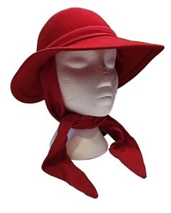 NWT Vintage Fedoria Scarf Tie Women's Red Hat 100% Wool