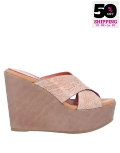 Sandalias de cuña de cuero SANTONI US9 UK6 EU39 estampadas marrones hechas en Italia PVP €655 - Imagen 1 de 8