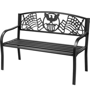 50'' Outdoor Garden Bench Cast Iron Metal Frame Outdoor Porch Patio Park Benches - Picture 1 of 7