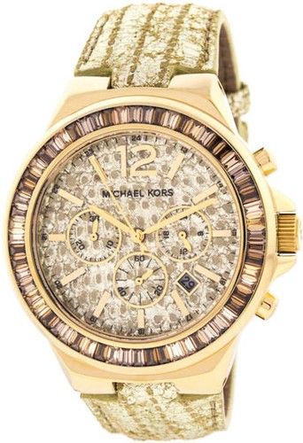 OROLOGIO MICHAEL KORS GRAMERCY PELLE DI PITONE METALLIZZATO + CRONOGRAFO ORO + CRISTALLI MK2304