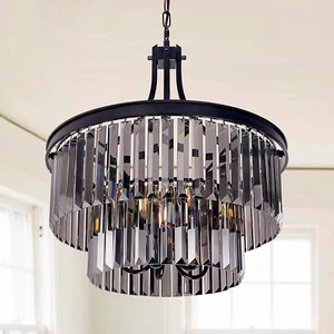 Black Crystal Chandeliers, 5 Light Farmhouse Chandeliers for Dining Room, Hangin - Picture 1 of 7