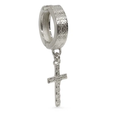 Pendiente cruzado de oro blanco de 18 quilates real pendiente único aro de oro para hombre Foto 1 de 4