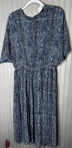 Banana Republic Dress Womens Large Blue Chevron Elastic Waist Midi Tie Back - Picture 1 of 12