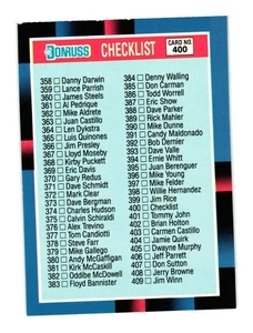 1988 Donruss #400 Checklist: 358-467 - Picture 1 of 2