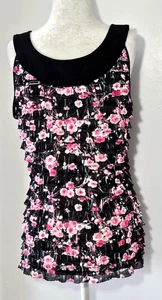 Women’s Sami + Jo Top Blouse Size M Black / Floral Sleeveless Layered Ruffled - Picture 1 of 12