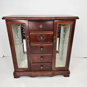 Bellissimo portagioie verticale finitura noce armadio legno 5 cassetti incisione floreale - Foto 1 di 24