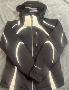 Obermeyer Women’s 6 Ski Snowboard Jacket Zip Off Hood 3 Zip Pockets Black/white - Picture 1 of 7