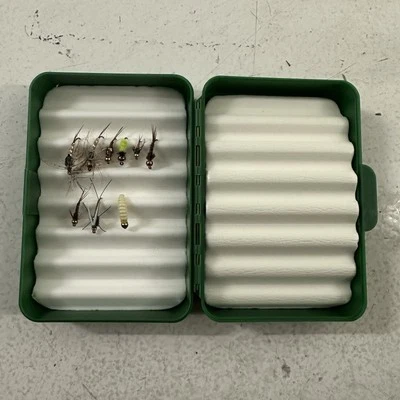 Handmade Fly Fishing Flies In Cabelas Double Ripple Box - 10 Nymphs/Larve - Image 1 of 4