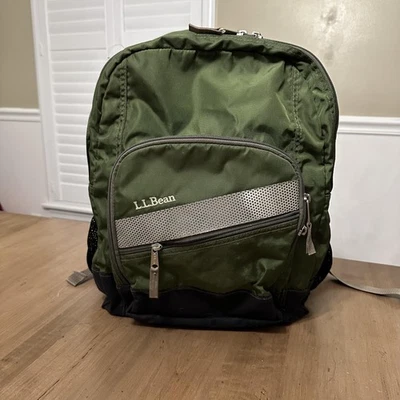 LL Bean Backpack Green Black School Bag Outdoor Hiking Daypack Reflective Strip - Image 1 of 4