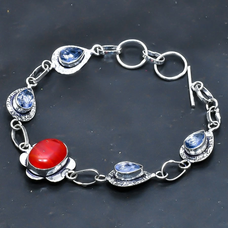 Pulsera Joyería Cornalina, Amatista Hecha a Mano 7-8" Foto 1 de 1