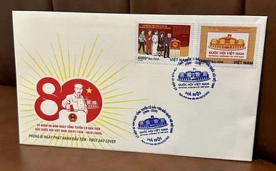 Sello Vietnam 2025 80 años primeras elecciones generales Asamblea Nacional como nuevo FDC Foto 1 de 2