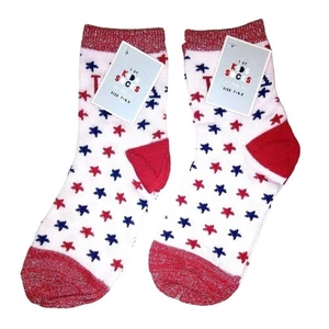 Girls Crew Socks Red White & Blue Stars USA 4th of July 2 Pair Kids Socks, 7-8.5 - Picture 1 of 3