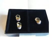 CHAMPAGNE QUARTZ GENTS SILVER CUFF LINKS AND TIE PIN SET