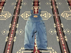 Baby GUESS Georges Marciano Denim Bib Overalls Leather Patch 24m 2T Vtg 90s T91 - Picture 1 of 12