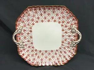 Spode Fleur De Lis Rosso 10 1/4" Piatto Torta Osso, Bordo Oro - Inghilterra - Foto 1 di 3