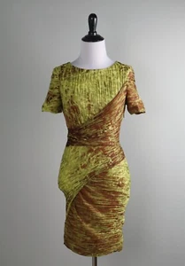 HALSTON HERITAGE NWT $495 Pleated Shirred Draped Lined Mini Dress Size 2 - Picture 1 of 6