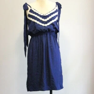 Judith March Shoulder Ribbon Navy and Ivory Lace Strappy Pinup Dress Size S - Picture 1 of 9