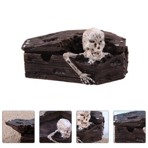 2PC Resin Crafts Ornament Sand Table Skull Coffin Aquarium Fish Tank Decoration - Picture 1 of 12