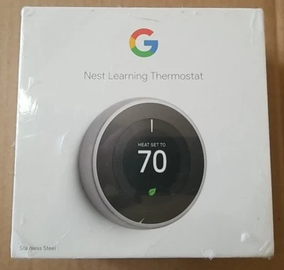 Google Nest Learning Thermostat Stainless Steel T3007ES 3rd Gen SEALED - Image 1 of 4