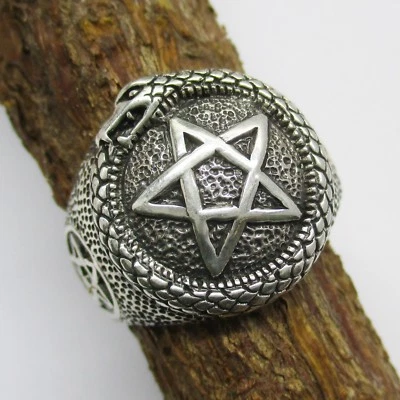Pentagramm Ring Silber 925 Ouroboros Schlange Siegelring Unendlich Sterling - Bild 1 von 4