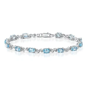 Sterling Silver Bracelet Blue Topaz and Diamond Twist Bracelet 18.5" Hallmarked - Picture 1 of 3