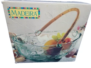 De Colección Libbey Huerto Fruta Verde Tinte Repujado Ovalado Cuenco Cesta con Mango de Ratán - Imagen 1 de 5