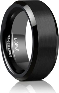 Classic 8mm Width Tungsten Carbide Wedding Ring For Man And Women Black Size 7 - Picture 1 of 5