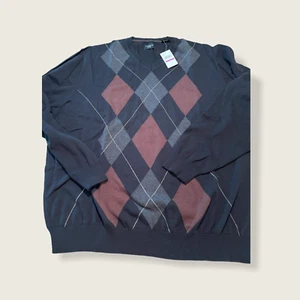 Haggar Argyle V Neck Sweater Mens Black Gray Brown XXL Cotton Long Sleeves NWT - Picture 1 of 4