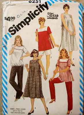 1983 Vintage Simplicity Maternity #6251 pantalones, pantalones cortos, vestido, top, Misses talla 8 Foto 1 de 4