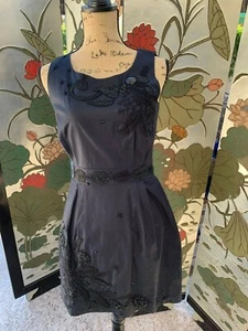 French Connection black tank dress with beading and embroidered leaves Size 8 - Picture 1 of 8