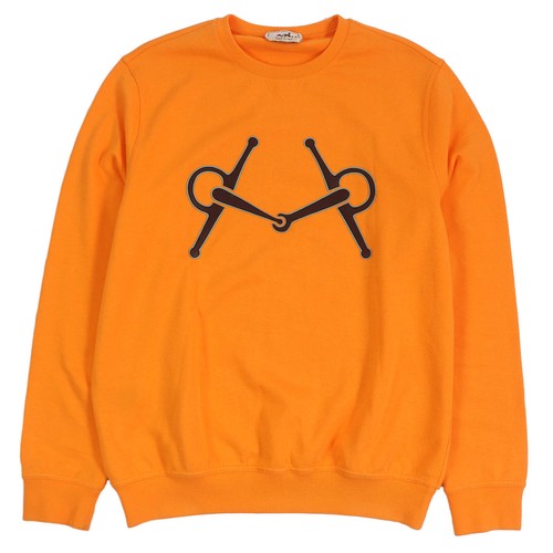 HERMÈS HERMES Felpa Maglione Arancione Taglia L Uomo Cotone Italia Bitlam Pelle Patch