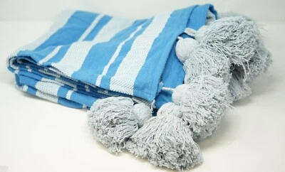 Whim Martha Stewart Band Together 50" x 60" algodón rayas borla tiro - azul Foto 1 de 3