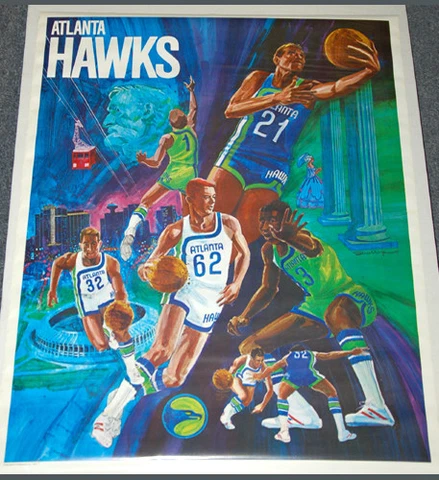Vintage ATLANTA HAWKS 1970 ProMotions NBA Basketball Team Theme Art 23x29 POSTER Cover