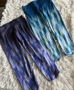 2 PairGirls All In Motion Capri Crop Leggings Purple & Teal M 7/8 - Picture 1 of 5