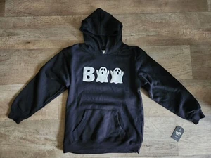PACIFIC & CO. "BOO" Ghost Unisex Black Pullover Hoodie Kids Size XL Long Sleeve  - Picture 1 of 4