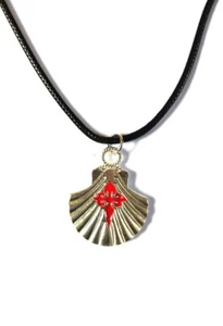 Camino de Santiago Silvered Scallop Shell with St James Cross Pendant on Cord - Picture 1 of 3