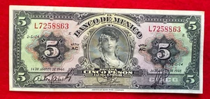 1946 Mexico 5 Pesos GYPSY Mexican banknote Gitana SERIE AC PREFIX L 7258863 - Picture 1 of 2