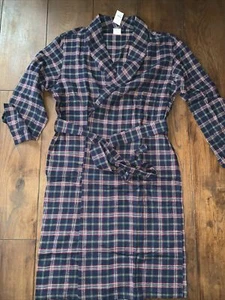 Brooks Brothers Navy Check Dressing Gown RRP £115 100% Cotton Traditional Robe - Picture 1 of 8