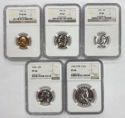 1956 1C, 5C, 10C, 25C, & 50C 5-piece Proof Set NGC PF 68 - Image 1 of 4