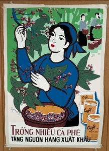 Vietnam War Era Propaganda Coffee Production Screen Printed Poster - Picture 1 of 11