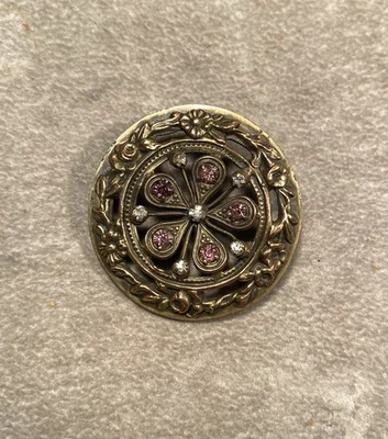 Antique Glass In Openwork Metal Button W/Purple Facet Glass & Stone Facet Design - Image 1 of 2