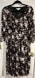 Vestido Coldwater Creek Mujer 12 Negro Marrón Floral Sombra Malla Ajuste y Acampanado - Imagen 1 de 6