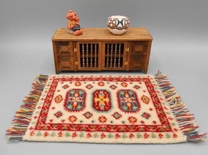 Vtg Southwest Pattern Wool Rug W Fringe Artisan Dollhouse Miniature 1:12 - Bild 1 von 16