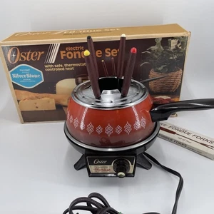 Oster Electric Fondue Set Flame Red Nonstick Forks Thermostat 681 Box Vtg USA - Picture 1 of 15