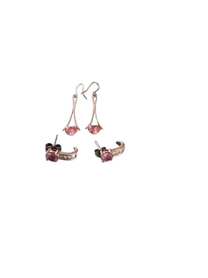 Lote de 2 Pendientes Diamantes Zafiro Rosa Oro y Plata Vintage Y2K Foto 1 de 4