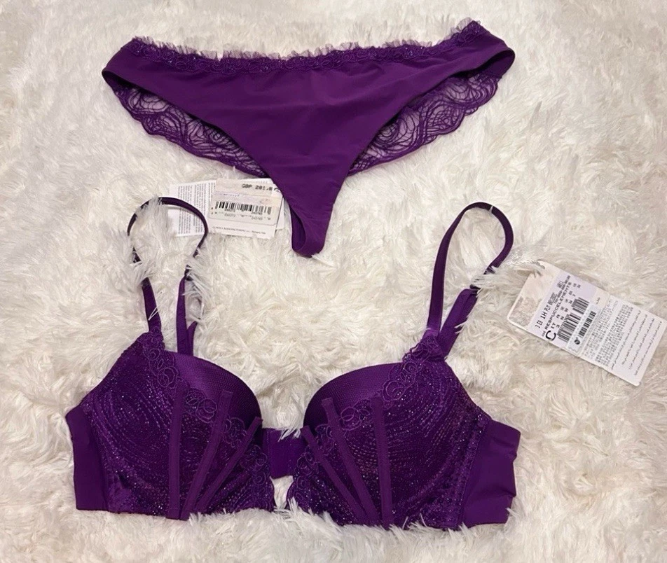 Nuevo con etiquetas Sujetador de encaje púrpura La Perla Elements 36C y conjunto de bragas de Italia, ¡al por menor $975! Foto 1 de 4