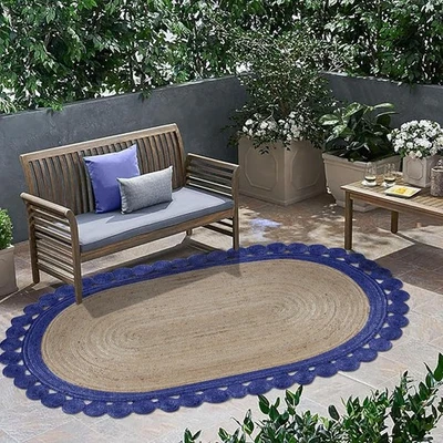 Oval Rug Jute Hand Braided Reversible Eco Friendly Carpet Runner Flatweave Rug - Image 1 of 4