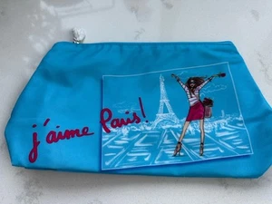 New LANCOME j'aime Paris! BLUE Travel Cosmetic Makeup Bag Case VERY NICE - Picture 1 of 2
