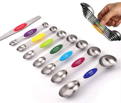 8pc Magnetic Measuring Spoons, Stainless Steel Stackable Dual Sided Dry & Liquid - Image 1 of 4