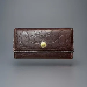 COACH Vintage Hampton Continental Wallet Leather Embossed Stitched Brown 7.5 × 4 - Picture 1 of 8